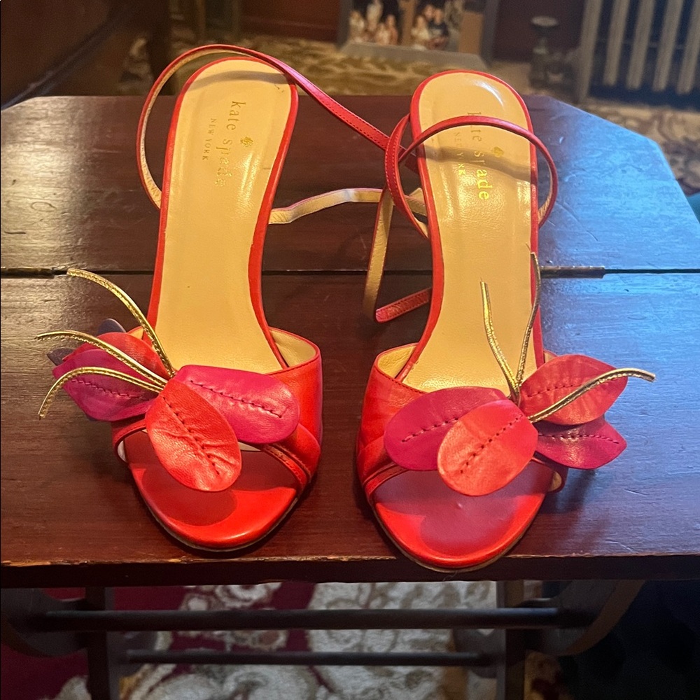 kate spade Red and Pink Floral Strap Heels